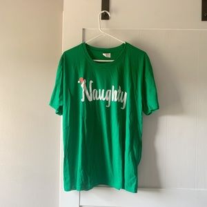 Merry & Bright Naughty green t-shirt